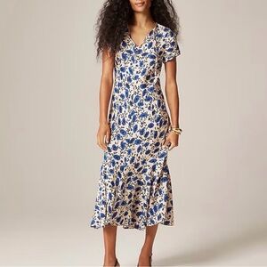 NWT J. Crew Short-sleeve Slip Dress Indigo Daisy Print